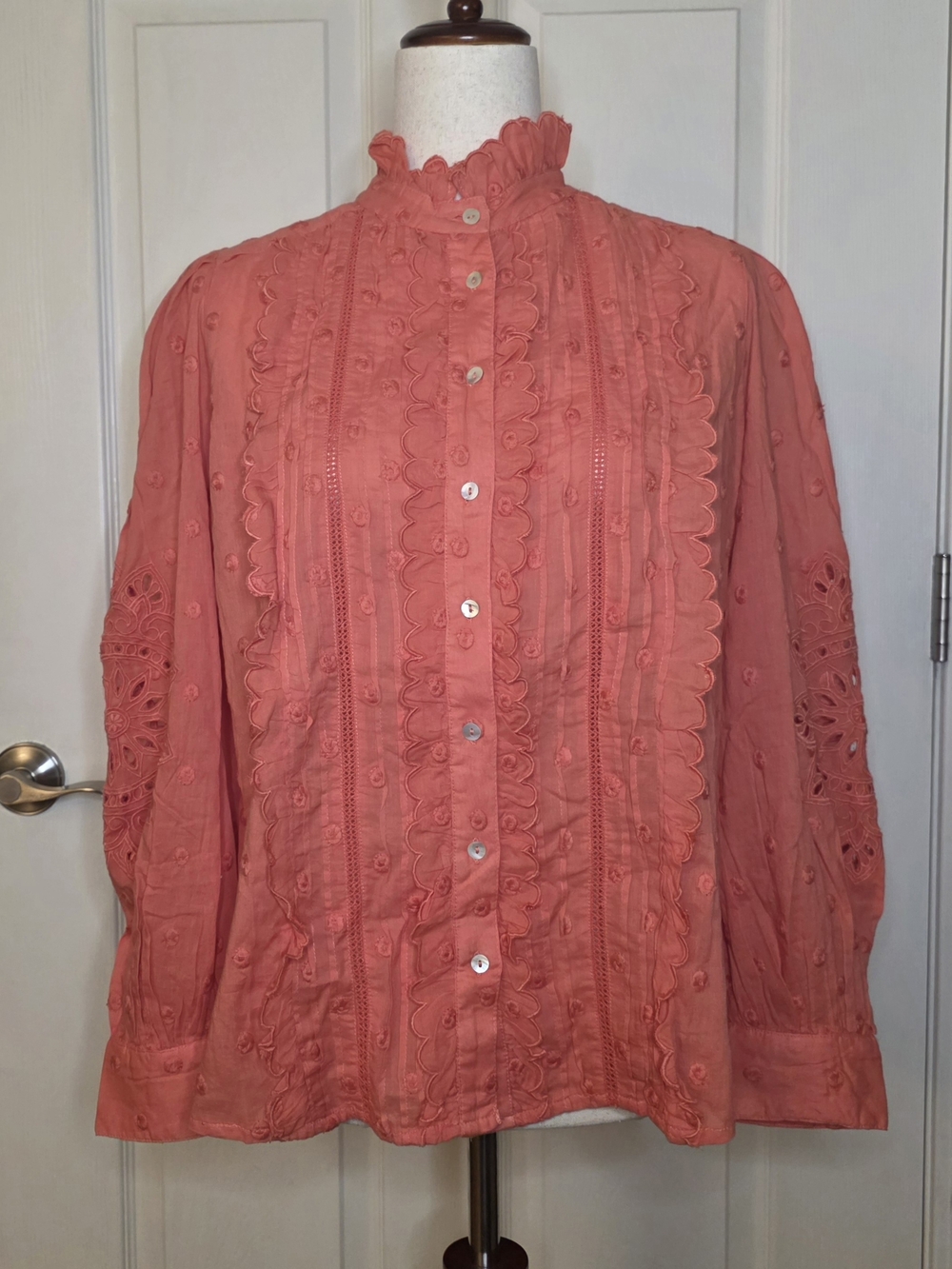 NWT Sundance Tiffany Jo Lace Embroidered Papaya Peasant Blouse